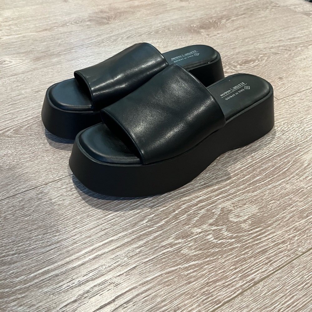 90s Black Slide Wedge Sandals